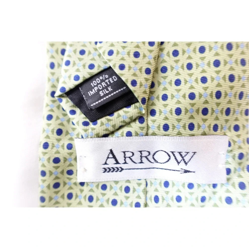 Arrow Tie 100% Imported Silk Green Blue Geometric‎ Pattern Retro Mens Necktie